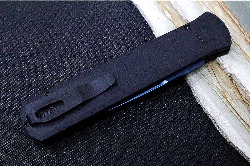 Pro Tech Godfather Auto - Black Aluminum Handle / "Sapphire Blue" PVD Blade / Ablaone Push Button 921-SB - Northwest Knives