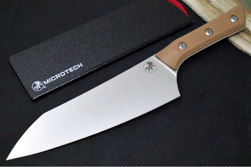 Microtech Chef's Knife - M390MK Steel / Stonewashed Finish / Coyote Tan G-10 Handle 3000-10CE - Northwest Knives