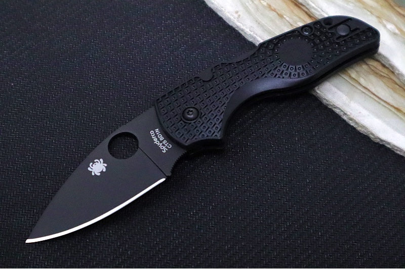 Spyderco Lil Native Lockback Lightweight - Black FRN / Black Finish / BDN1 Steel / Leaf Blade C230PBBK - Northwest Knives