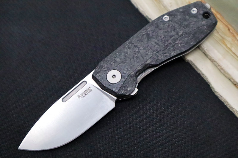 Lionsteel Nano Flipper - Stonewashed Finish / Drop Point Blade / M390 Steel / Black Carbon Fiber Handle NA01CF