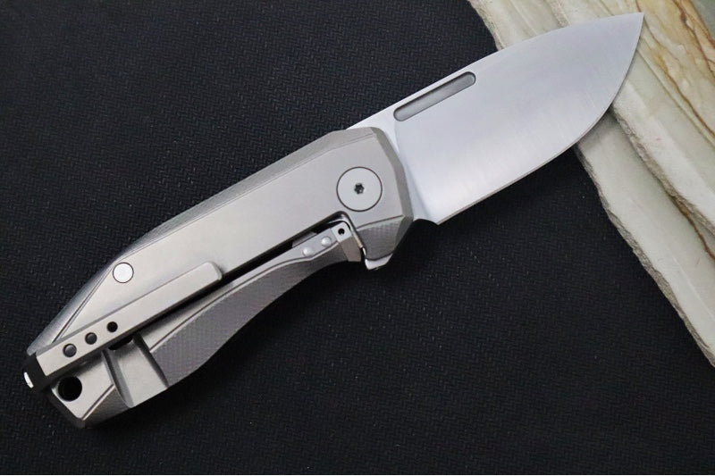 Lionsteel Nano Flipper - Stonewashed Finish / Drop Point Blade / M390 Steel / Black Carbon Fiber Handle NA01CF