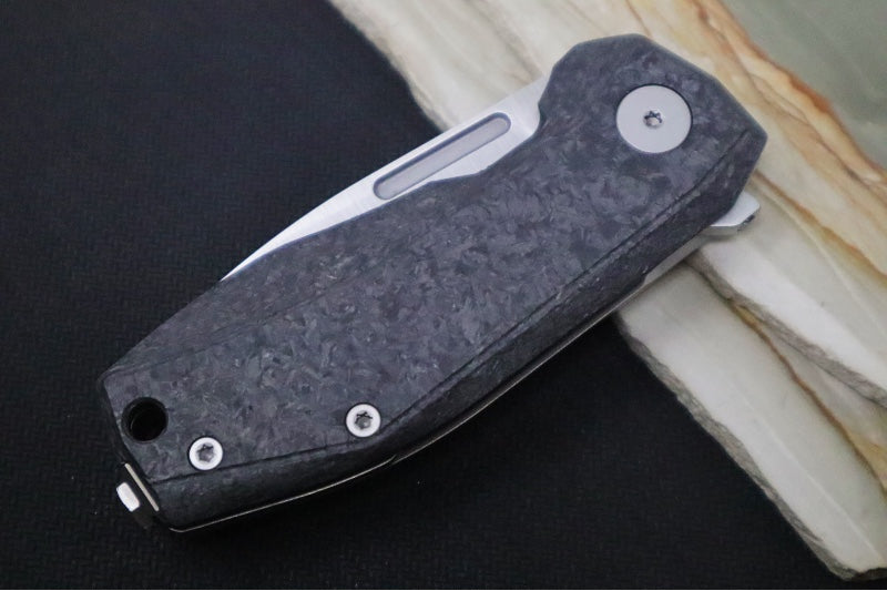 Lionsteel Nano Flipper - Stonewashed Finish / Drop Point Blade / M390 Steel / Black Carbon Fiber Handle NA01CF