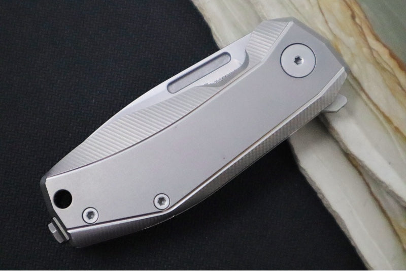 Lionsteel Nano Flipper - Stonewashed Finish / Drop Point Blade / M390 Steel / Grey Titanium Handle NA01GY