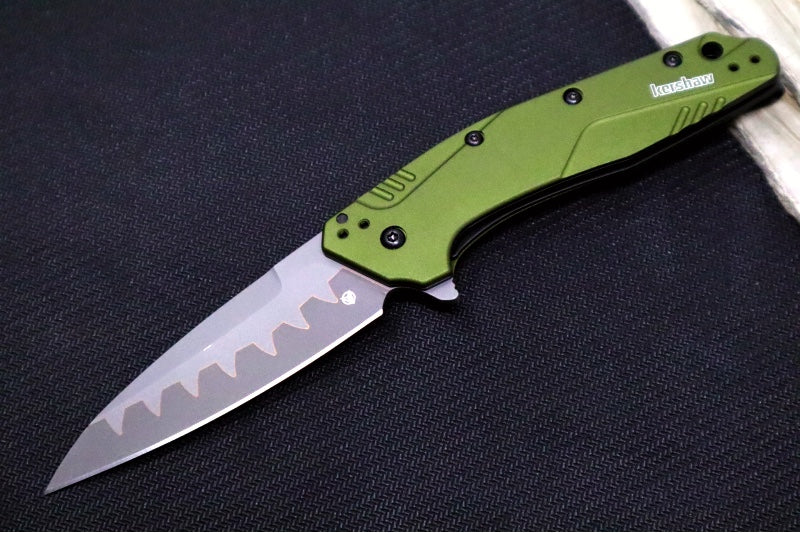 Kershaw 1812OLCB Dividend Assisted Opening - D2 & N690 Composite Blade / OD Green Aluminum Handle - Northwest Knives
