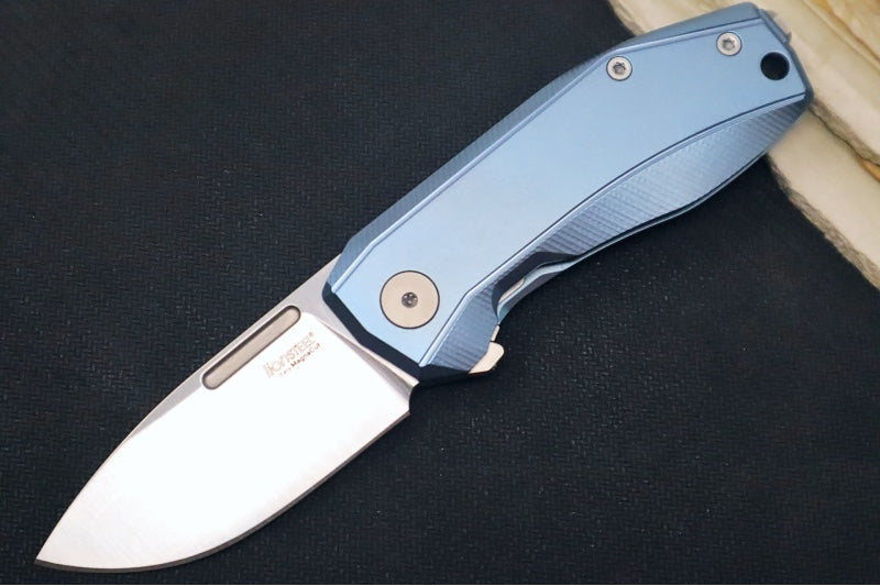 Lionsteel Nano Flipper - Stonewashed Finish / Drop Point Blade / M390 Steel / Blue Titanium Handle NA01BL