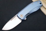 Lionsteel Nano Flipper - Stonewashed Finish / Drop Point Blade / M390 Steel / Blue Titanium Handle NA01BL - Northwest Knives
