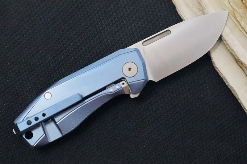 Lionsteel Nano Flipper - Stonewashed Finish / Drop Point Blade / M390 Steel / Blue Titanium Handle NA01BL - Northwest Knives