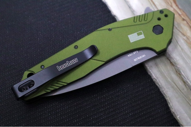 Kershaw 1812OLCB Dividend Assisted Opening - D2 & N690 Composite Blade / OD Green Aluminum Handle - Northwest Knives