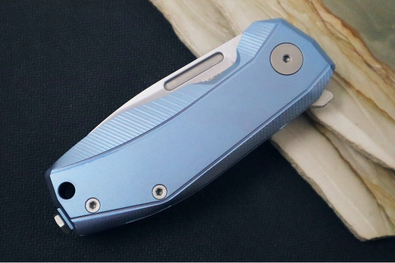 Lionsteel Nano Flipper - Stonewashed Finish / Drop Point Blade / M390 Steel / Blue Titanium Handle NA01BL