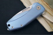 Lionsteel Nano Flipper - Stonewashed Finish / Drop Point Blade / M390 Steel / Blue Titanium Handle NA01BL - Northwest Knives