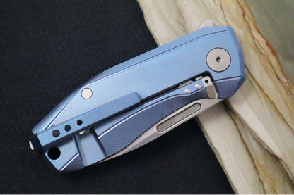 Lionsteel Nano Flipper - Stonewashed Finish / Drop Point Blade / M390 Steel / Blue Titanium Handle NA01BL