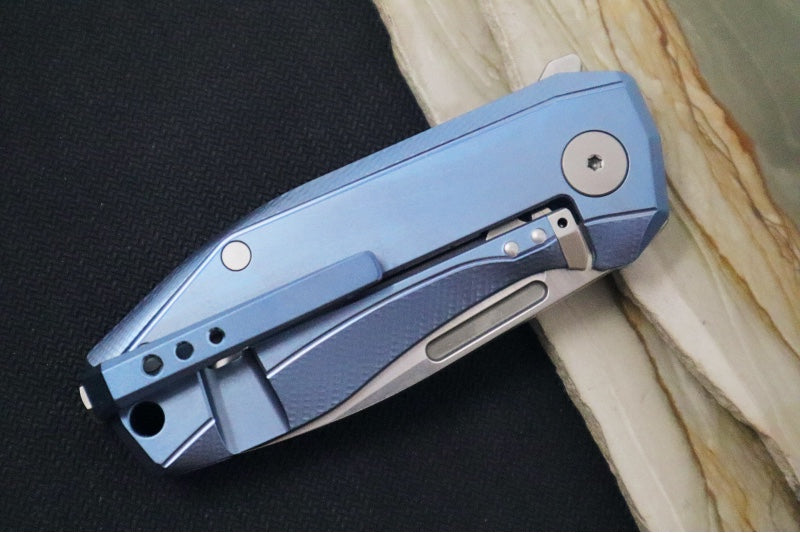 Lionsteel Nano Flipper - Stonewashed Finish / Drop Point Blade / M390 Steel / Blue Titanium Handle NA01BL - Northwest Knives