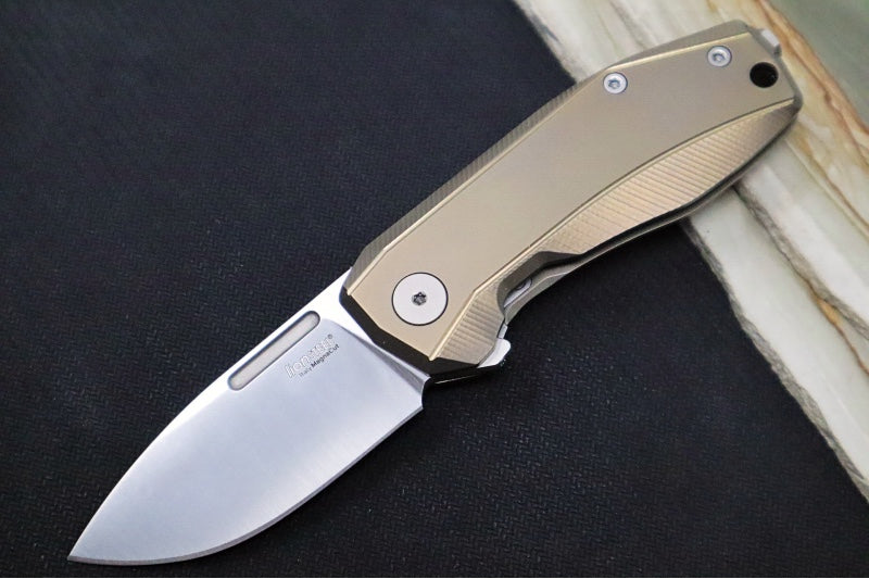 Lionsteel Nano Flipper - Stonewashed Finish / Drop Point Blade / M390 Steel / Bronzed Titanium Handle NA01BR