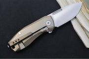 Lionsteel Nano Flipper - Stonewashed Finish / Drop Point Blade / M390 Steel / Bronzed Titanium Handle NA01BR - Northwest Knives
