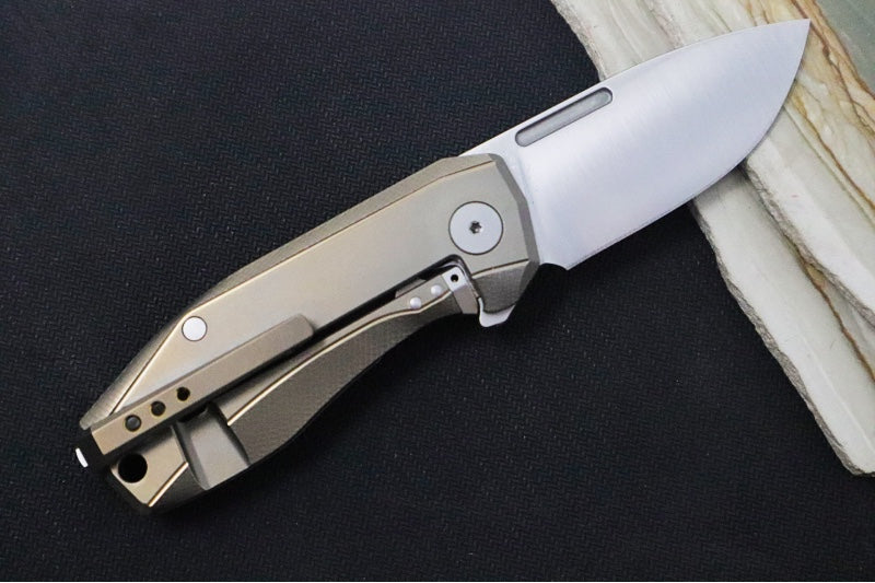 Lionsteel Nano Flipper - Stonewashed Finish / Drop Point Blade / M390 Steel / Bronzed Titanium Handle NA01BR