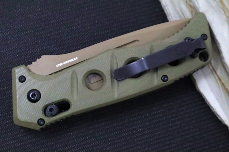 Benchmade 275SFE-2 Adamas - Flat Dark Earth CPM-CruWear Drop Point Combo Blade / OD Green G-10 Handle - Northwest Knives