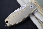 Lionsteel Nano Flipper - Stonewashed Finish / Drop Point Blade / M390 Steel / Bronzed Titanium Handle NA01BR - Northwest Knives