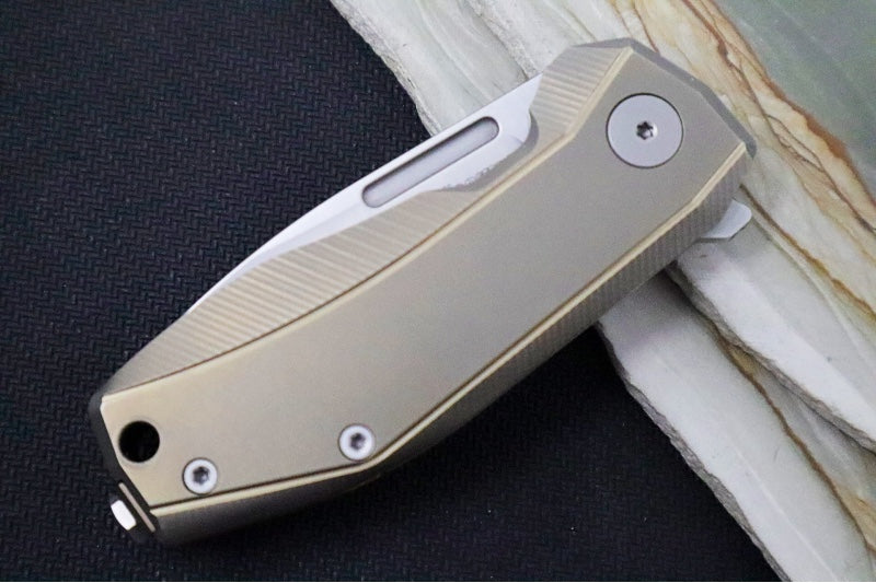 Lionsteel Nano Flipper - Stonewashed Finish / Drop Point Blade / M390 Steel / Bronzed Titanium Handle NA01BR