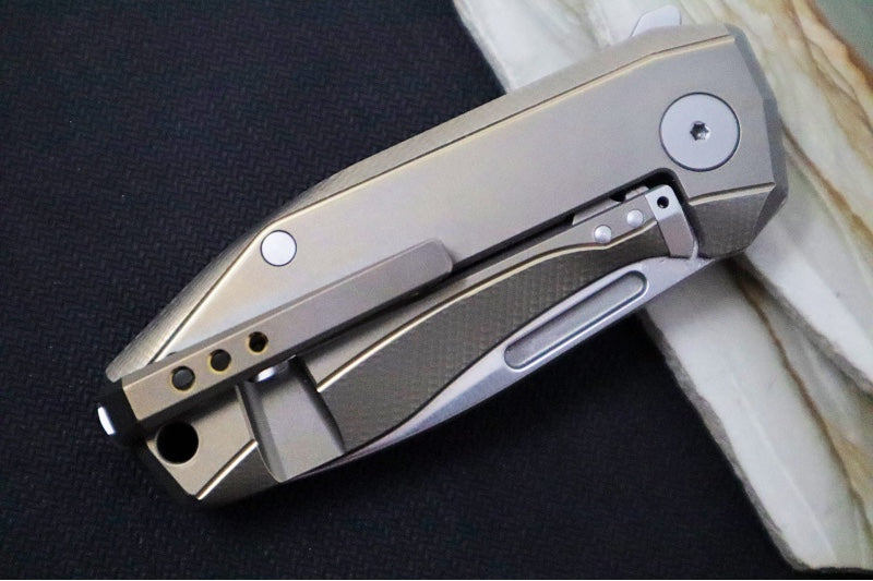 Lionsteel Nano Flipper - Stonewashed Finish / Drop Point Blade / M390 Steel / Bronzed Titanium Handle NA01BR