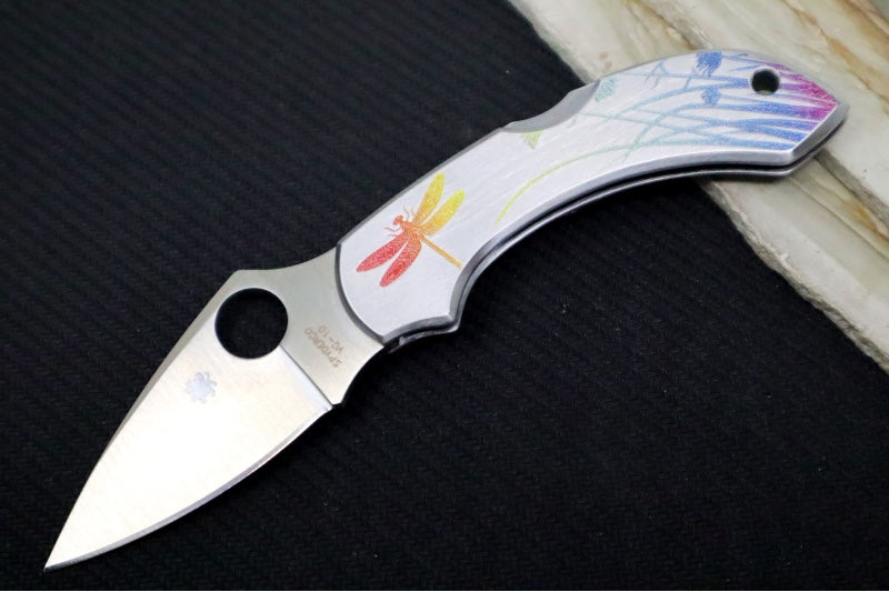 Spyderco Dragonfly SS Tattoo - Anodized Stainless Steel Handle / Leaf Shaped Blade / Satin Finish / VG10 Steel C28PT