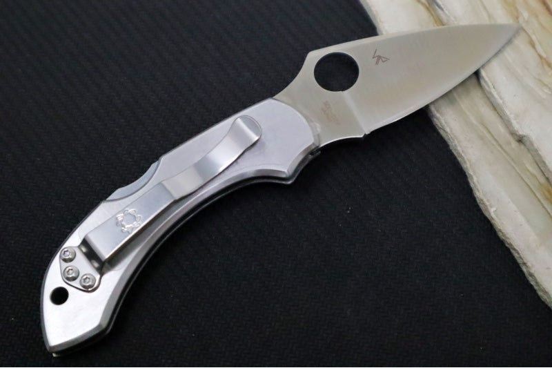 Spyderco Dragonfly SS Tattoo - Anodized Stainless Steel Handle / Leaf Shaped Blade / Satin Finish / VG10 Steel C28PT - Northwest Knives