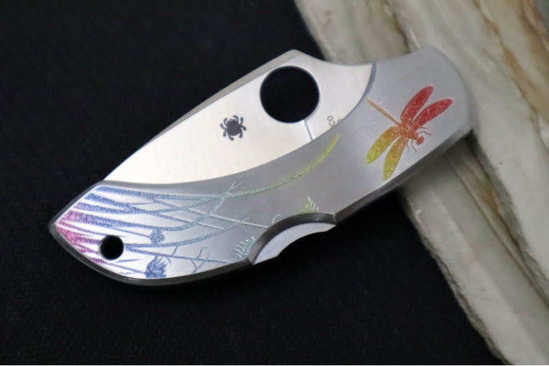 Spyderco Dragonfly SS Tattoo - Anodized Stainless Steel Handle / Leaf Shaped Blade / Satin Finish / VG10 Steel C28PT