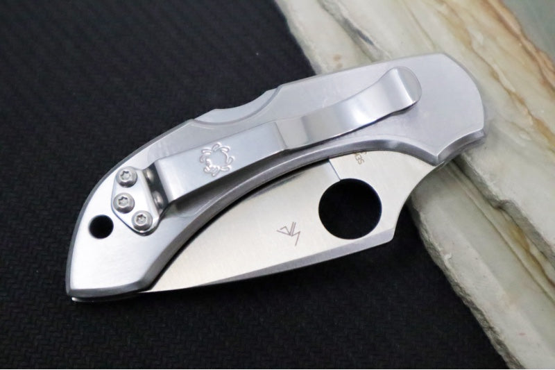 Spyderco Dragonfly SS Tattoo - Anodized Stainless Steel Handle / Leaf Shaped Blade / Satin Finish / VG10 Steel C28PT - Northwest Knives
