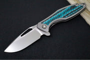 Koenig Arius - Aqua Blue Alu-Carbon Inlays & Titanium Handle - Brightwashed Blade with Polished Flats - Silver Spacer & Hardware - Stonewashed Clip (Gen 4) AR12733177.AB - Northwest Knives