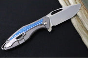 Koenig Arius - Raised Blue Twill Inlays & Titanium Handle - Brightwashed Blade with Polished Flats - Silver Spacer & Hardware - Stonewashed Clip (Gen 4) AR12733177.BT - Northwest Knives