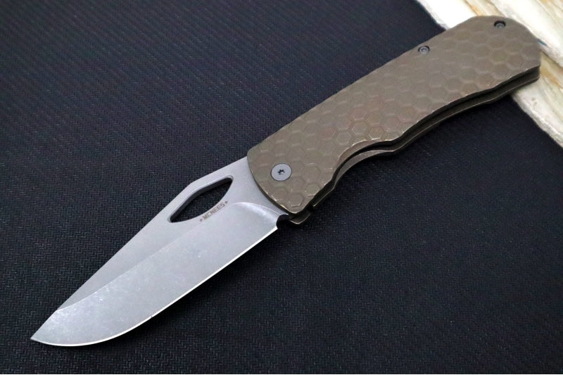 McNees Knives 3.75" DX Dixon - CPM-Magnacut Steel / Drop Point / Bronzed Anodized Honeycomb Titanium Handle & Stonewashed Hardware