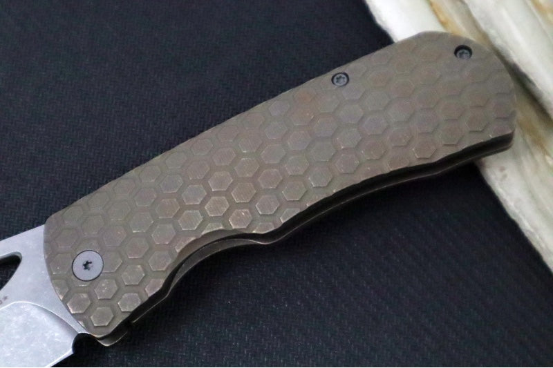 McNees Knives 3.75" DX Dixon - CPM-Magnacut Steel / Drop Point / Bronzed Anodized Honeycomb Titanium Handle & Stonewashed Hardware