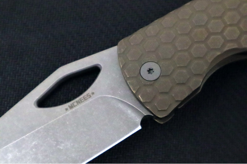 McNees Knives 3.75" DX Dixon - CPM-Magnacut Steel / Drop Point / Bronzed Anodized Honeycomb Titanium Handle & Stonewashed Hardware