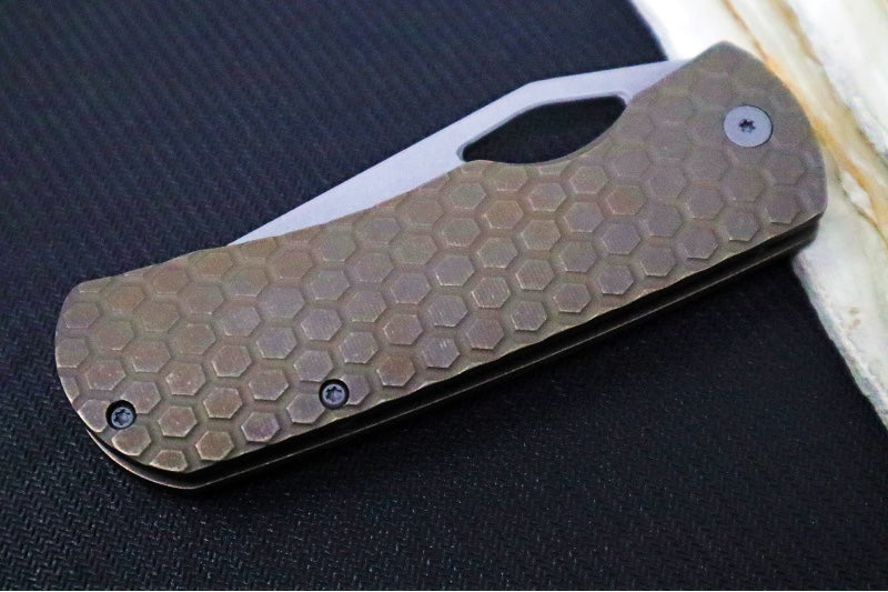 McNees Knives 3.75" DX Dixon - CPM-Magnacut Steel / Drop Point / Bronzed Anodized Honeycomb Titanium Handle & Stonewashed Hardware