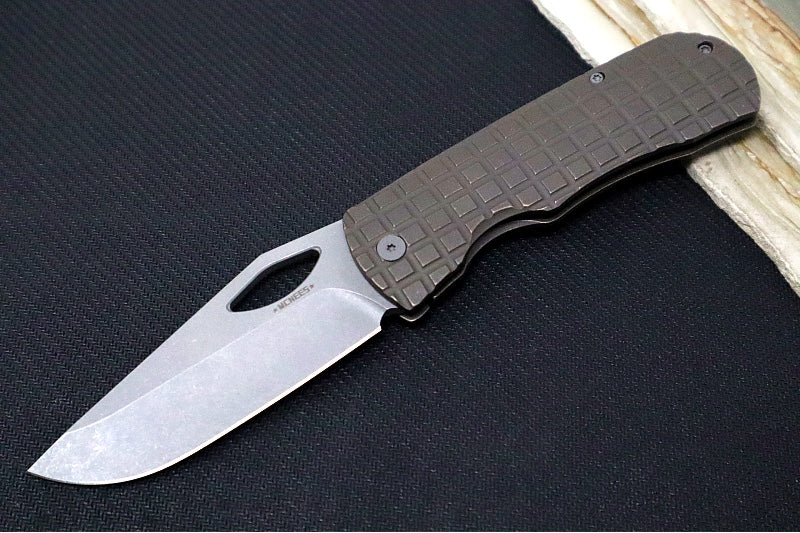 McNees Knives 3.75" DX Dixon - CPM-Magnacut Steel / Drop Point / Bronzed Anodized Frag Titanium Handle & Stonewashed Hardware