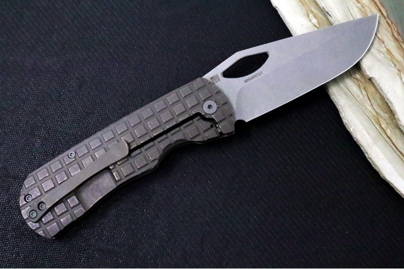 McNees Knives 3.75" DX Dixon - CPM-Magnacut Steel / Drop Point / Bronzed Anodized Frag Titanium Handle & Stonewashed Hardware