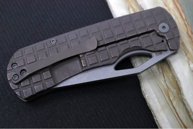 McNees Knives 3.75" DX Dixon - CPM-Magnacut Steel / Drop Point / Bronzed Anodized Frag Titanium Handle & Stonewashed Hardware