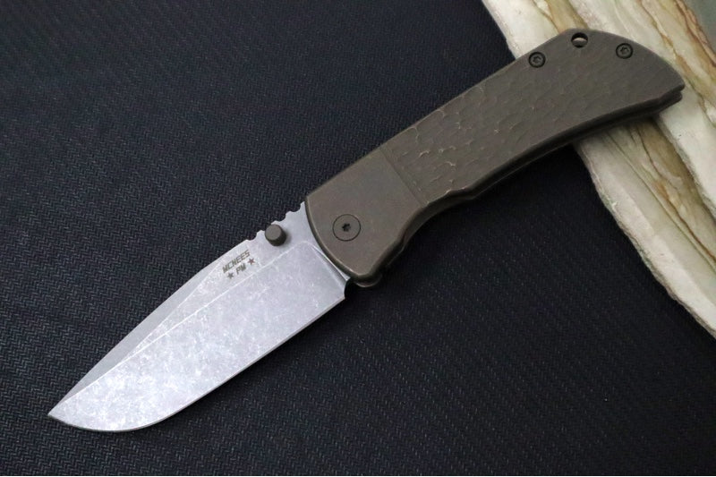 McNees Knives PM Mac2 3.5" BJIG Folding Knife - CPM-Magnacut Steel / Drop Point / Bronzed Anodized Titanium Handle & Bronze Atomic Anodized Hardware