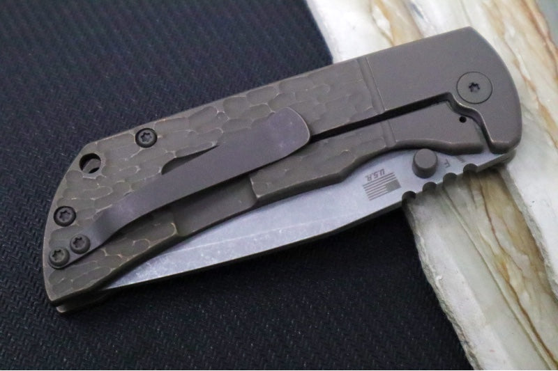 McNees Knives PM Mac2 3.5" BJIG Folding Knife - CPM-Magnacut Steel / Drop Point / Bronzed Anodized Titanium Handle & Bronze Atomic Anodized Hardware