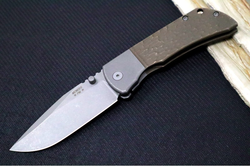 McNees Knives PM Mac2 3.5" BJIG Folding Knife - CPM-Magnacut Steel / Drop Point / Bronzed Anodized Titanium Handle & Stonewashed Hardware