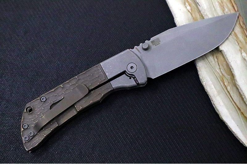 McNees Knives PM Mac2 3.5" BJIG Folding Knife - CPM-Magnacut Steel / Drop Point / Bronzed Anodized Titanium Handle & Stonewashed Hardware