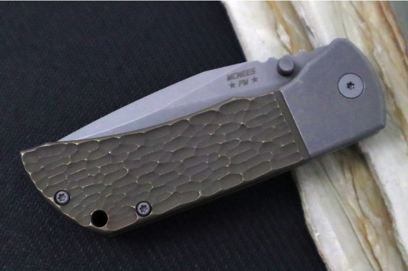 McNees Knives PM Mac2 3.5" Swerve Folding Knife - CPM-Magnacut Steel / Drop Point / Bronzed Anodized Titanium Handle & Stonewashed Hardware