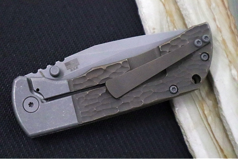 McNees Knives PM Mac2 3.5" Swerve Folding Knife - CPM-Magnacut Steel / Drop Point / Bronzed Anodized Titanium Handle & Stonewashed Hardware