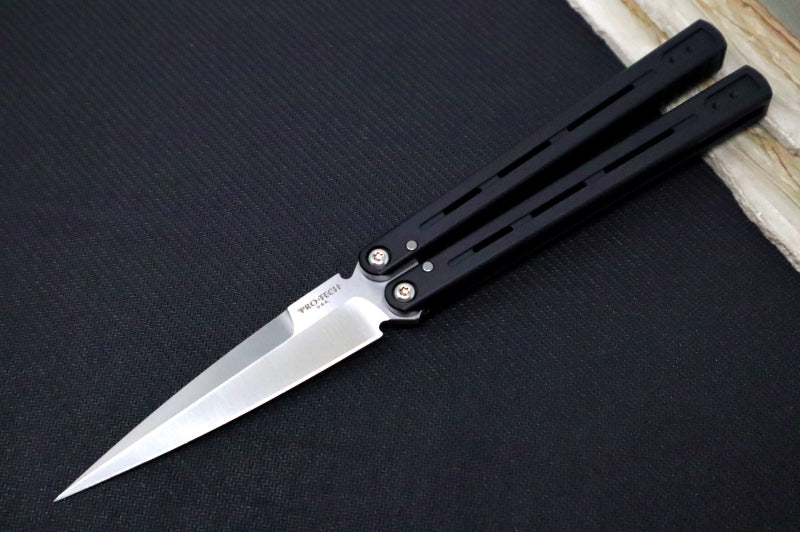 Pro Tech Flyfather 2 Balisong - Satin Spearpoint Blade/ 154CM Steel / Black Anodized Aluminum Handle FF2101 - Northwest Knives
