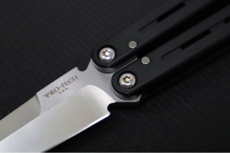 Pro Tech Flyfather 2 Balisong - Satin Spearpoint Blade/ 154CM Steel / Black Anodized Aluminum Handle FF2101 - Northwest Knives