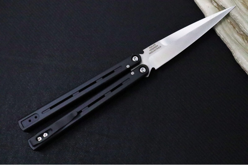 Pro Tech Flyfather 2 Balisong - Satin Spearpoint Blade/ 154CM Steel / Black Anodized Aluminum Handle FF2101 - Northwest Knives