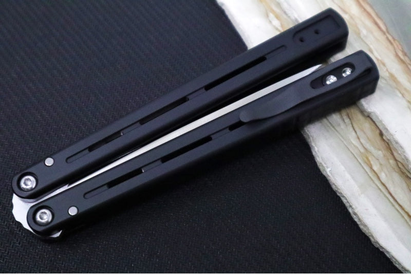 Pro Tech Flyfather 2 Balisong - Satin Spearpoint Blade/ 154CM Steel / Black Anodized Aluminum Handle FF2101 - Northwest Knives