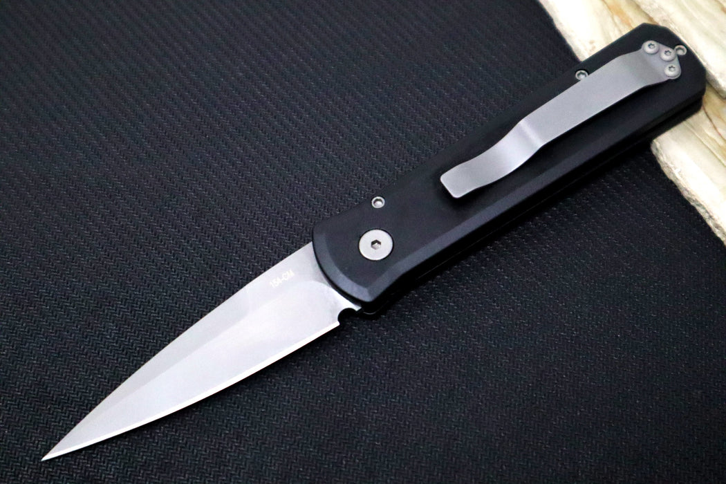 Pro Tech Godson Auto LEFTIE - Black Anodized Aluminum Handle / 154CM Steel / Blasted Finish 720-LH