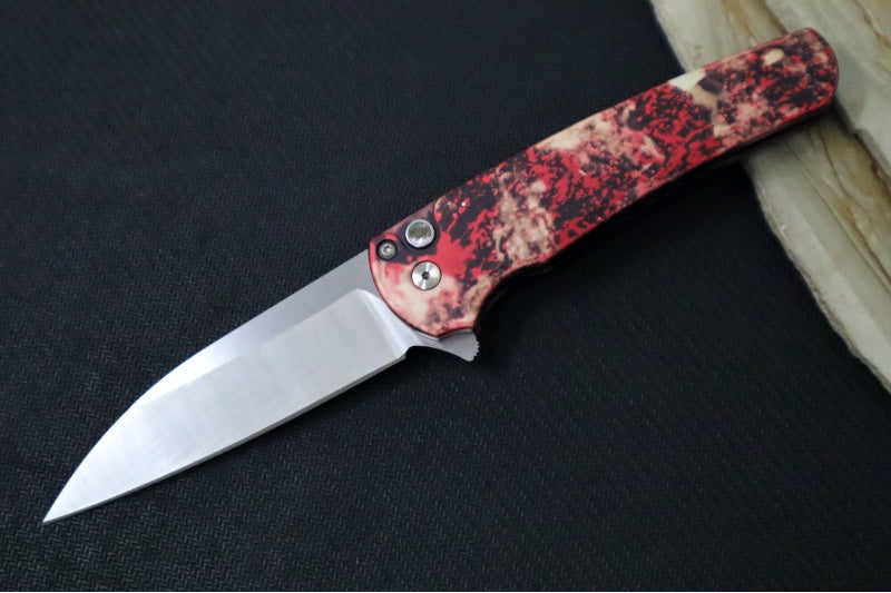 Pro Tech Malibu Flipper Limited -  "Crimson Tiger Camo" Anodized Handle / Black Lip Button / Wharncliffe Blade / CPM-Magnacut 5300-CTC
