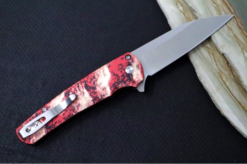 Pro Tech Malibu Flipper Limited -  "Crimson Tiger Camo" Anodized Handle / Black Lip Button / Wharncliffe Blade / CPM-Magnacut 5300-CTC