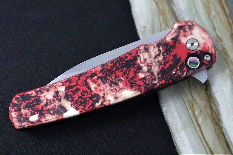 Pro Tech Malibu Flipper Limited -  "Crimson Tiger Camo" Anodized Handle / Black Lip Button / Wharncliffe Blade / CPM-Magnacut 5300-CTC